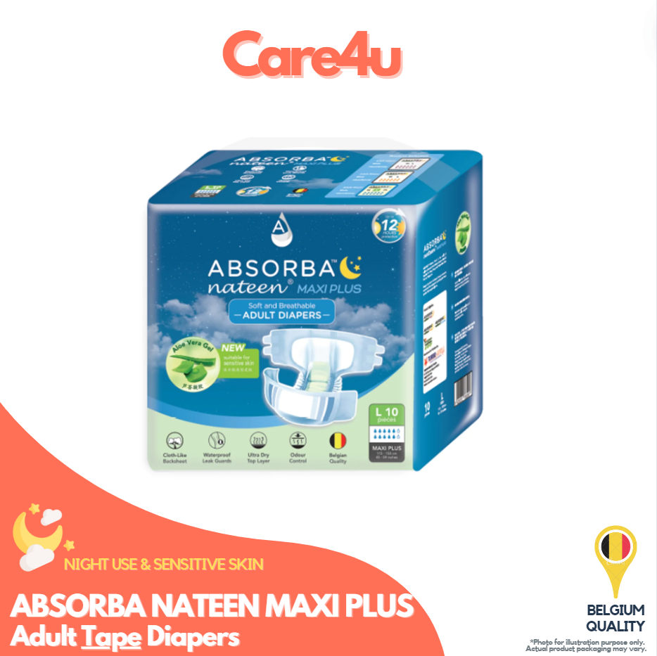 Absorba Nateen Maxi Plus Adult Diapers Tape w/Aloe Vera